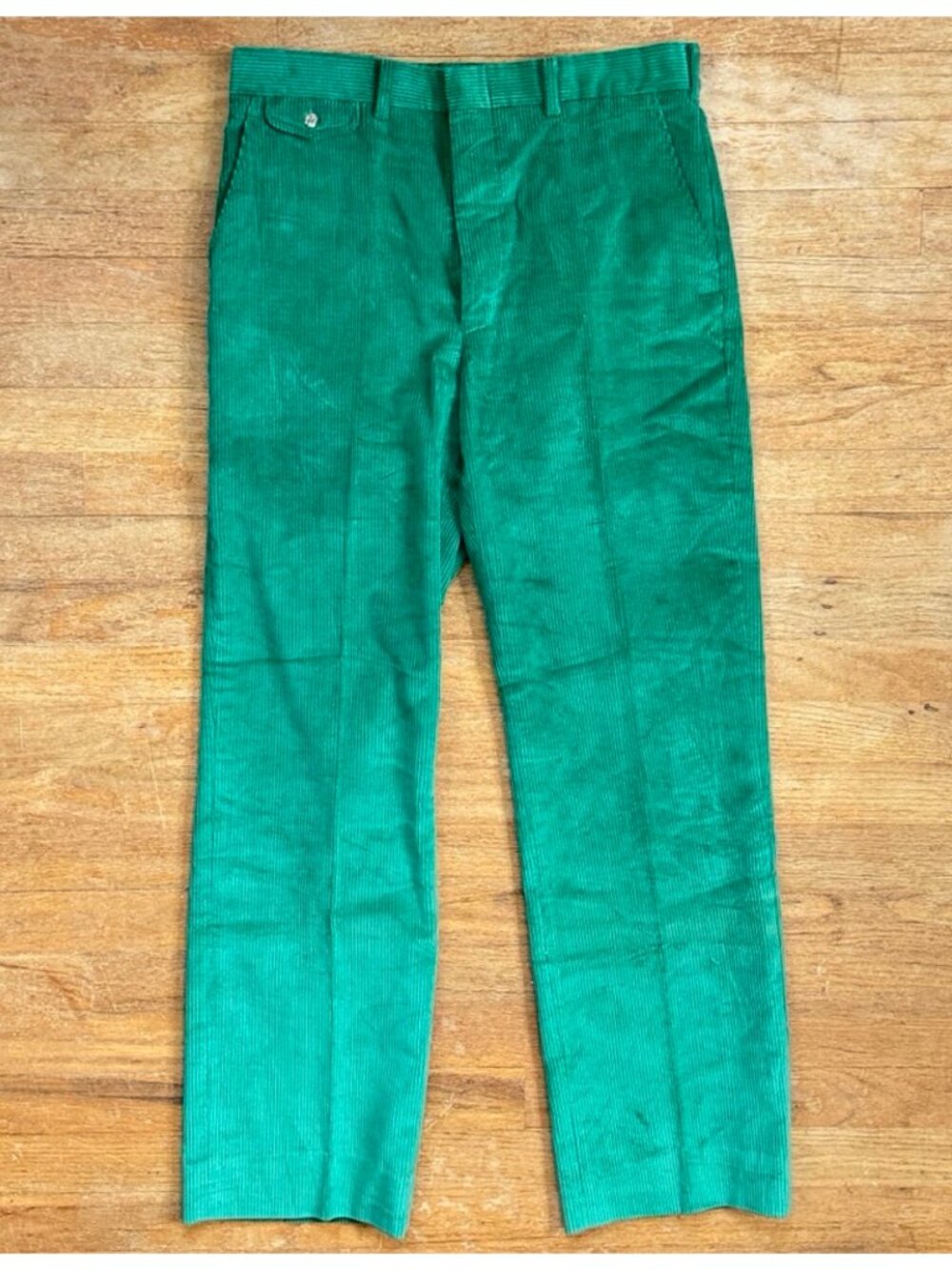 Vintage Kelly Green Corduroy Pants Mens Size 30x31 Trousers 1970s Waled Cotton D